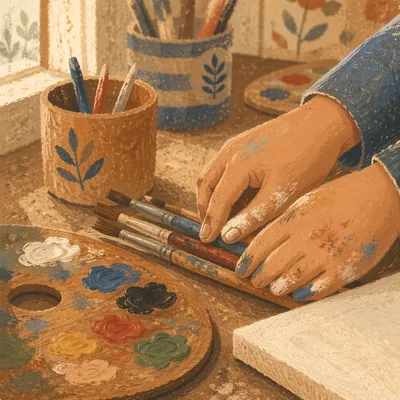 Creative Art Class Palette and Brushes