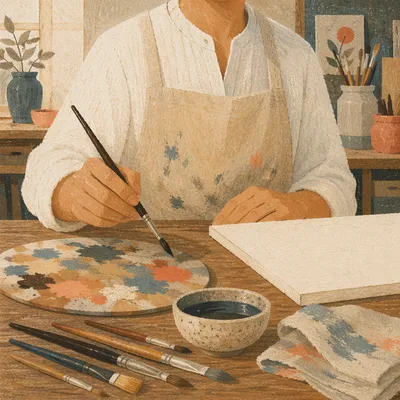 Adult Art Class Palette and Canvas