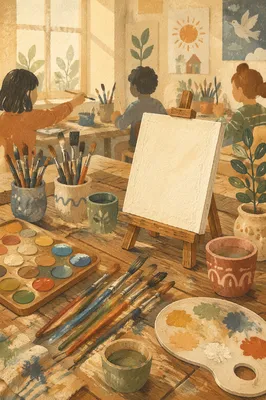 Sunlit Art Class Palette and Canvas