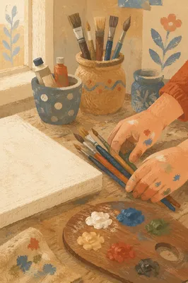 Art Classroom Paint Palette and Brushes