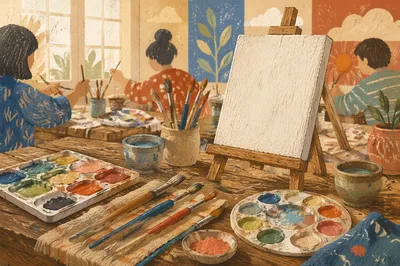 Sunlit Art Class Palette and Canvas