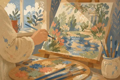 Art Class Palette and Canvas Painting