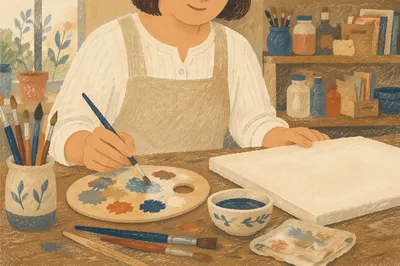 Adult Art Class Painting Workspace