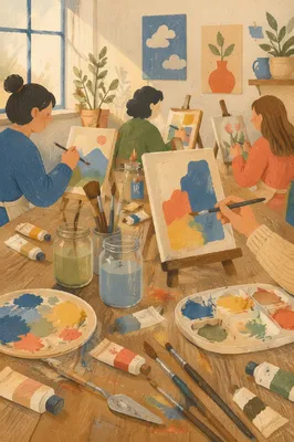 Bright Art Class Painting Workshop Scene