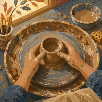 Hands Shaping Clay in Pottery Class