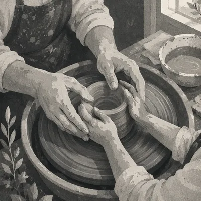 Hands Shaping Clay in Pottery Class