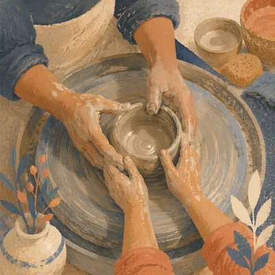 Guided Pottery Lesson Hands Shaping Clay