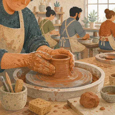 Hands Shaping Clay in Art Class