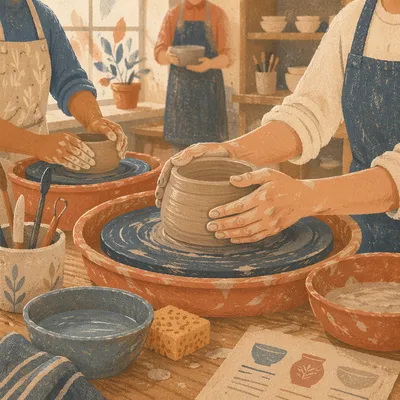 Hands Shaping Clay in Pottery Class