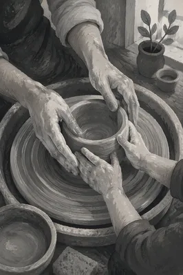 Guided Pottery Lesson Hands in Monochrome