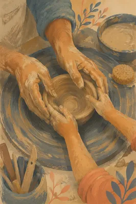 Guided Pottery Lesson Hands Shaping Clay