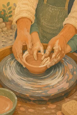 Guided Pottery Lesson Hands Shaping Clay