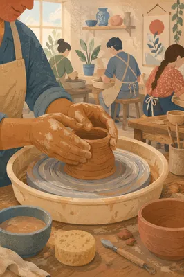 Hands Shaping Clay in Art Class