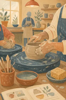 Hands Shaping Clay in Pottery Class