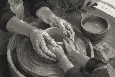 Hands Shaping Clay in Pottery Class