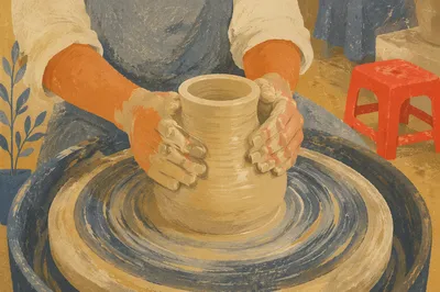 Hands Shaping Clay in Art Class