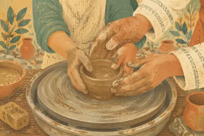 Hands Shaping Clay Bowl in Art Class