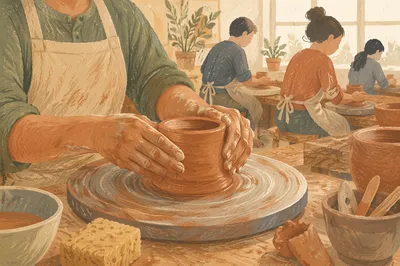 Hands Shaping Clay in Art Class