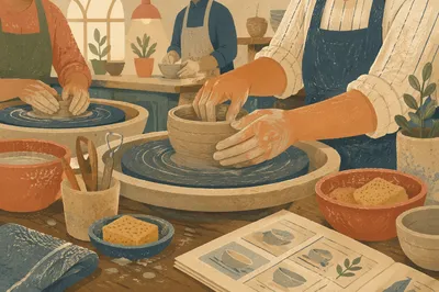 Hands Shaping Clay in Pottery Class