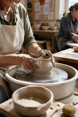 Adult Pottery Class Hands Shaping Clay