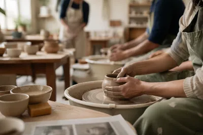 Hands Shaping Clay in Pottery Class