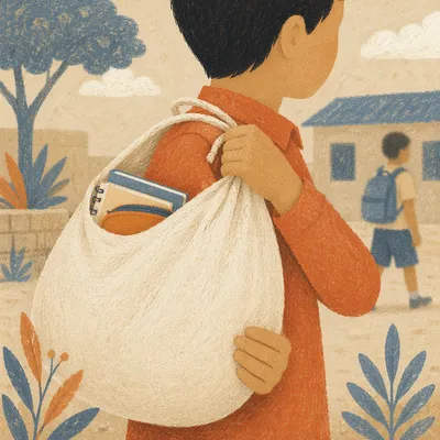 Student Carrying Backpack with School Supplies