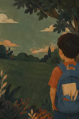 Child with Backpack and School Supplies