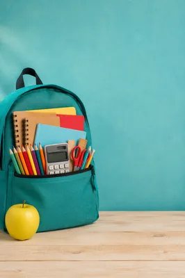 Teal Backpack with School Supplies Layout