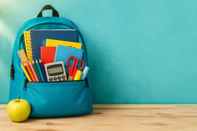 Teal Backpack with School Supplies Display