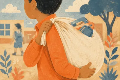 Student Carrying Backpack with School Supplies