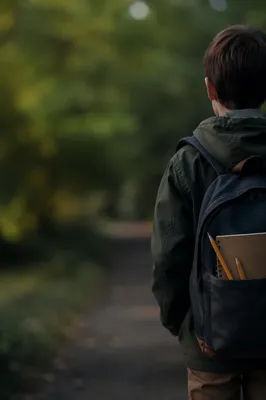 Child with Backpack and School Supplies