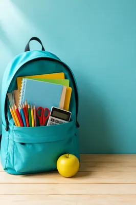 Teal Backpack with School Supplies Display