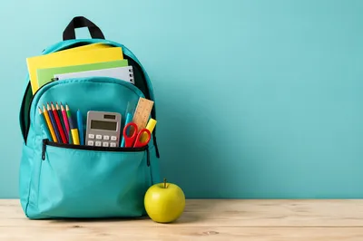 Teal Backpack with School Supplies Display