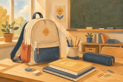 Back to School Supplies on Classroom Desk