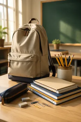 Back to School Backpack on Classroom Desk