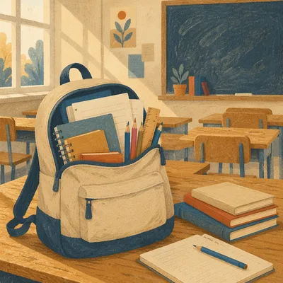 Sunlit Classroom Backpack with School Supplies