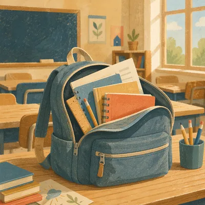 Sunlit Classroom Backpack with School Supplies