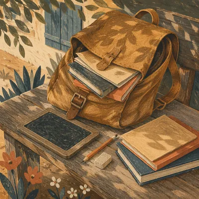 Vintage School Backpack With Books and Supplies