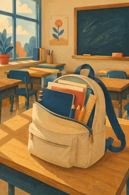 Back to School Backpack on Classroom Desk