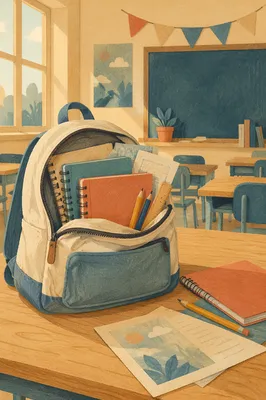 Back to School Backpack on Classroom Desk