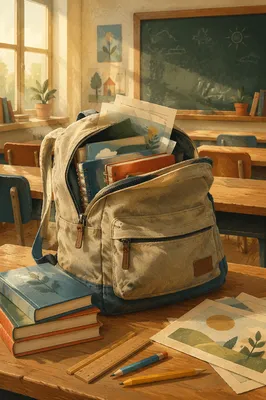 Sunlit Classroom Backpack with School Supplies
