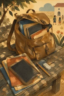 Backpack and School Supplies in Warm Sunlight