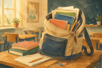 Back to School Backpack on Classroom Desk