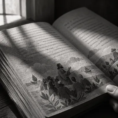 Monochrome Open Book in Quiet Study Light