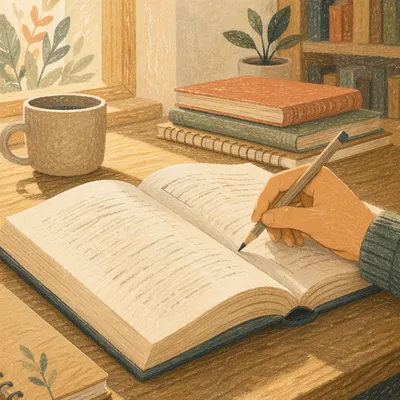 Open Book Study Desk Close-Up