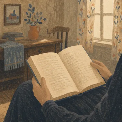 Quiet Study With Open Book in Hands