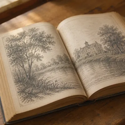 Vintage Open Educational Book Close Up