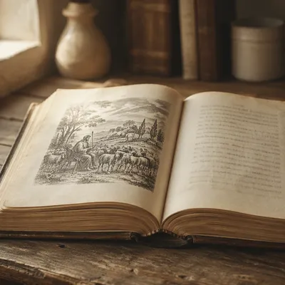 Vintage Open Book in Warm Study Light