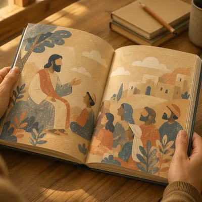 Open Book Reading on Warm Study Table
