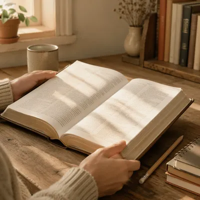 Open Study Book in Morning Light